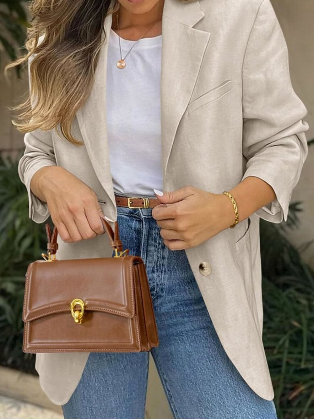 PRETTYGARDEN #20 Beige Notch Lapel Blazer M